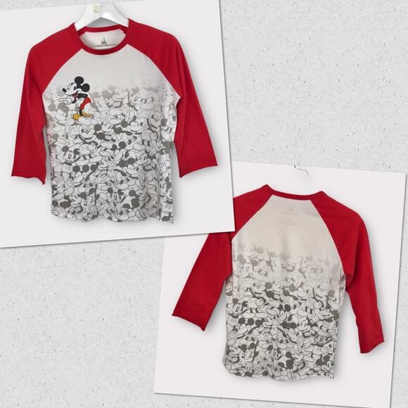 Disney Micky Mouse Tee Shirt Red & White Raglan Classic T - Shirt 100% Cotton. - Picture 2 of 6